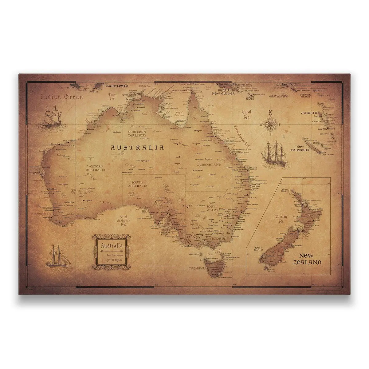 Australia Map Poster - Golden Aged CM Poster