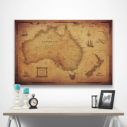 Australia Map Poster - Golden Aged CM Poster