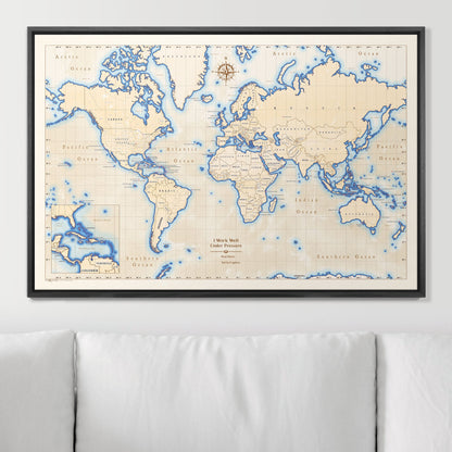 Push Pin Scuba World Map (Pin Board) - Islander CM Pin Board