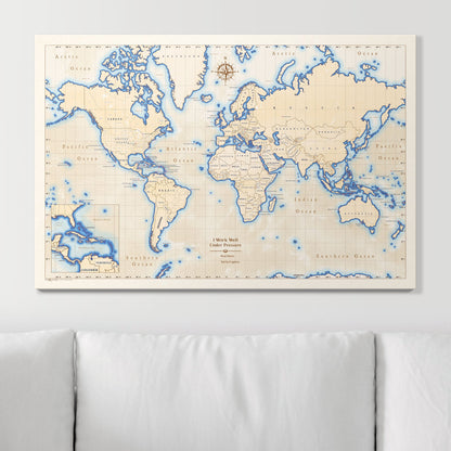 Push Pin Scuba World Map (Pin Board) - Islander CM Pin Board